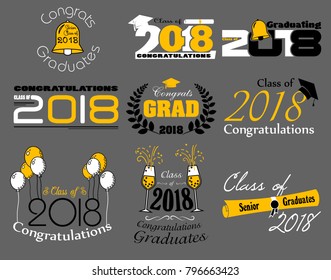 Graduation wishes overlays, lettering labels design set. Graduate class of 2018 badges. Isolated. Sign or logo