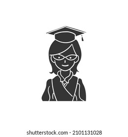 Graduation Woman Icon Silhouette Illustration. Academic College Vector Graphic Pictogram Symbol Clip Art. Doodle Sketch Black Sign.