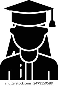 Graduation woman solid glyph vector illustration