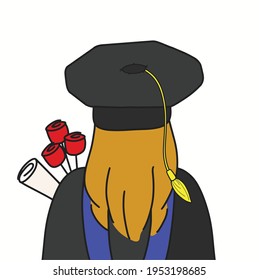 Graduation women with red rose and certificate or diploma successful, education, learn.