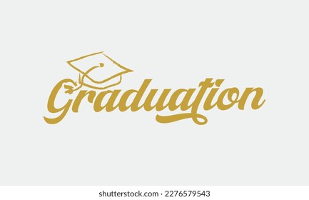 Graduation word handwritten typographic golden gradient art on white background