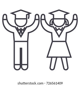 graduation,students,teaching people vector line icon, sign, illustration on background, editable strokes