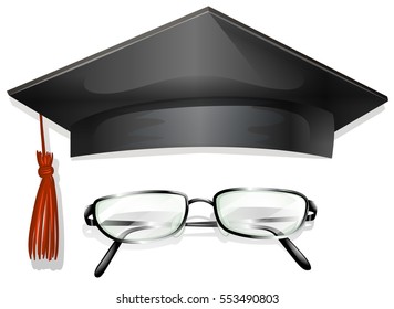 Graducation cap and eyeglasses illustration
