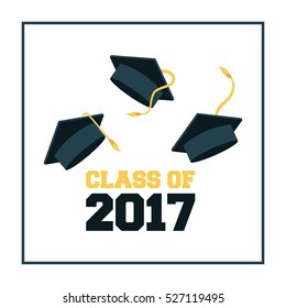 gradutation hats iconsover white background. class of 2017 concept. colorful design. vector illustration