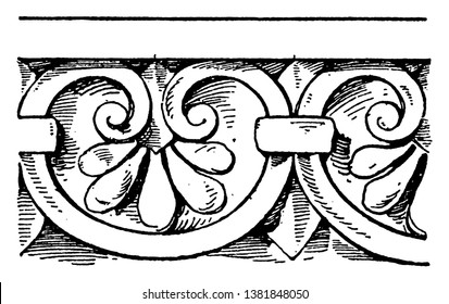 Graeco-Italic Cresting Border is a valence-like border, vintage line drawing or engraving illustration.