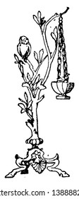 Graeco-Italic Foliated Shaft, bronze, design, foliated, household objects, lamp-stand, leaves, nest, shaft, vintage line drawing or engraving illustration.