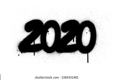 graffiti 2020 date number sprayed in black over white