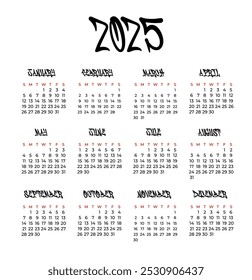 graffiti 2025 new year calendar template organizes daily event vector