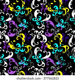 graffiti abstract flowers on a black background Seamless texture grunge effect