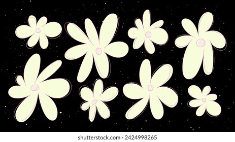 Graffiti abstract flowers set. Bubble elements in trendy y2k style. Great for your retro designs. Simple cute stickers.