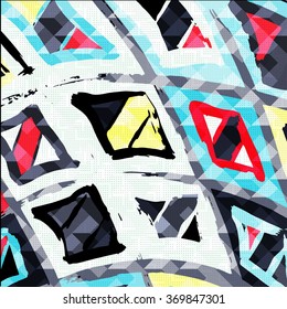 Graffiti abstract geometric pattern on a gray background