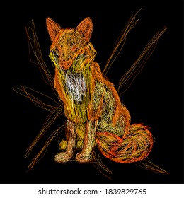 graffiti abstract lines in orange shaped like a fox.