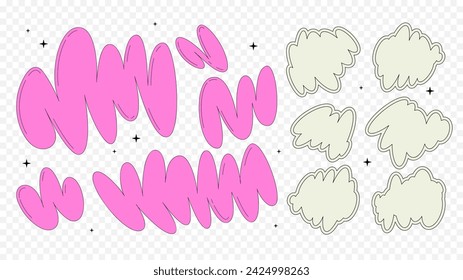 Graffiti abstract shapes set. Bubble elements in trendy y2k style. Great for your retro designs. Simple pink cute stickers.