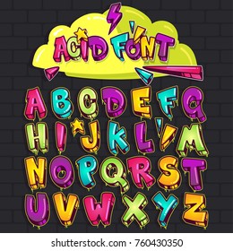 Graffiti acid font. Vector set illustration 