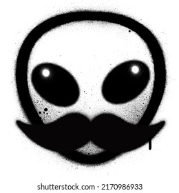 graffiti alien with a mustache sprayed over white