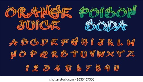 Graffiti alphabet in bubble style with dark blue background.