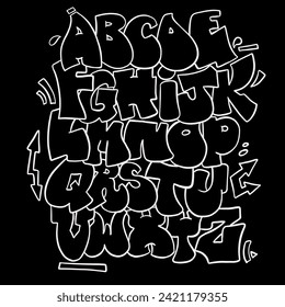 Graffiti alphabet in Bubble style for posters, print files, t-shirt designs in black and white