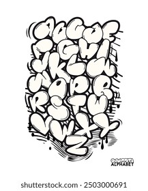 Graffiti alfabeto. Estilo cómico dibujado a mano fuente aislada sobre fondo blanco.