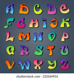 Graffiti alphabet cool street style font design grunge calligraphy colored  vector illustration