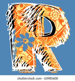 graffiti alphabet, hand drawn letter R