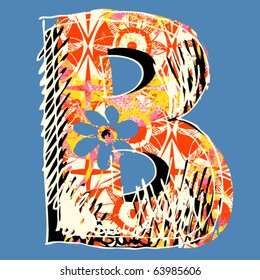graffiti alphabet, hand drawn letter B