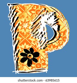graffiti alphabet, hand drawn letter P