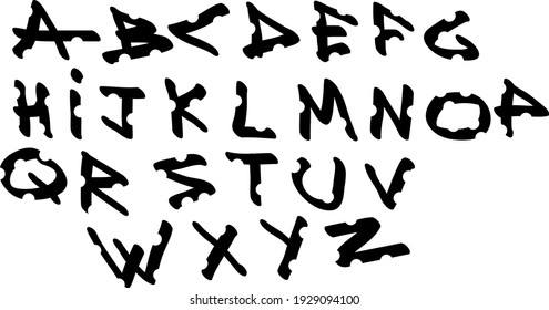 Graffiti alphabet. Hand drawn street font on a white background. Vector art.