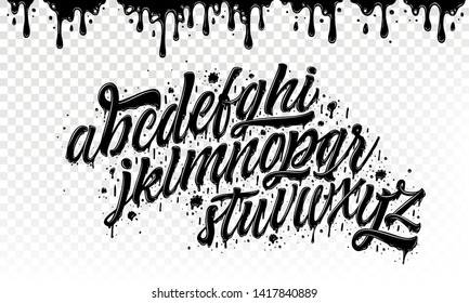 Graffiti Alphabet. Hand Drawn Typeface with Grunge Paint Effect for a Logo, Cards, Invitations, Posters, Banners. Vector Illustration. 