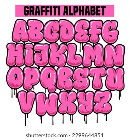 Grafiti alfabeto grafiti letra color rosa con goteo y estilo de burbuja para afiche, archivos de impresión, diseño de camiseta 