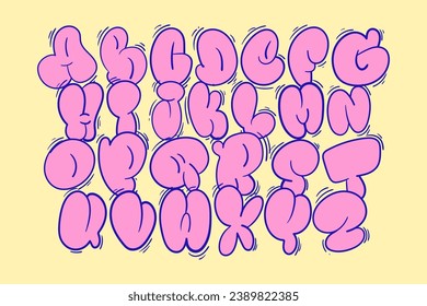 Graffiti alphabet graffiti letter pink color with  bubble style for poster, print files, tshirt design