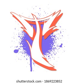 Graffiti alphabet. Letter T against a background of spray paint. Vector illustration