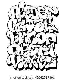 Graffiti Alphabet Letters in Bold Black and White Street Art Style, Vector Alphabet, Custom Letters and Typography for Design: Logo, Poster, Invitation, etc.
