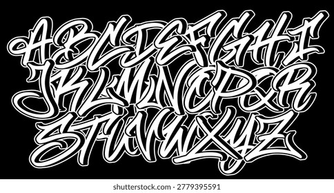 Graffiti Alphabet Letters Set - White Wildstyle Calligraphy Font on Black Background