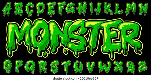 Graffiti Alphabet Monster Slime Green Color Vector Illustration