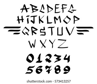 Graffiti alphabet and number set on a white background. Vector art.