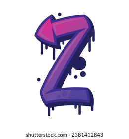 Graffiti Alphabet Purple Font and Uppercase Letter Z Vector Illustration