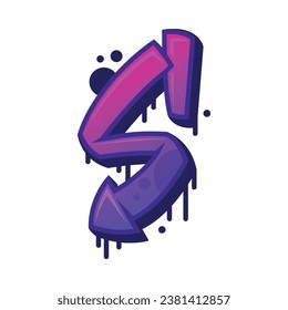 Graffiti Alphabet Purple Font and Uppercase Letter S Vector Illustration