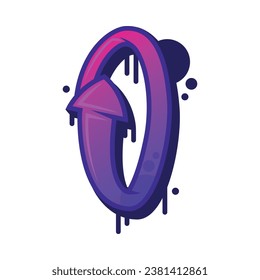 Graffiti Alphabet Purple Font and Uppercase Letter O Vector Illustration