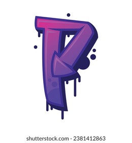 Graffiti Alphabet Purple Font and Uppercase Letter P Vector Illustration