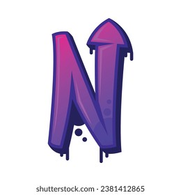 Graffiti Alphabet Purple Font and Uppercase Letter N Vector Illustration