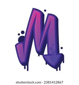 Graffiti Alphabet Purple Font and Uppercase Letter M Vector Illustration