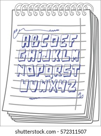 Graffiti alphabet set on notebook background. Vector illustration. Hand drawn.