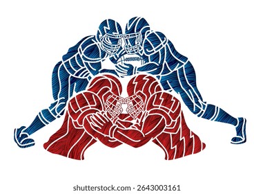 Graffiti American Football Players Mix Action Cartoon Sport Graphic Vector
