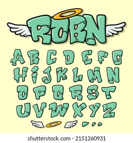 Graffiti angel style alphabet vector