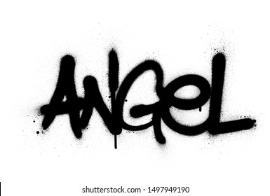 graffiti angel word sprayed in black over white