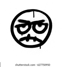 graffiti angry emoji sprayed in black over white