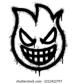 Graffiti angry face emoticon  isolated with a white background. graffiti Fire emoji with over spray in black over white. Vector illustration.