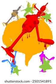 Graffiti Antique Drill brace, metal tool for drilling holes. Abstract modern street art decoration performed in urban painting style.