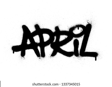 graffiti april word sprayed in black over white