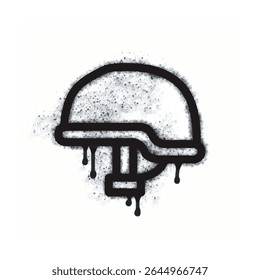 Graffiti army helmet icon spray isolated on white background. Graffiti army helmet icon with black spray on white. Vector illustration.